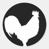 zwarte rooster ronde sticker (Voorkant)