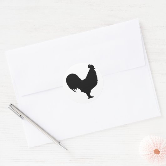 zwarte rooster ronde sticker (Envelop)