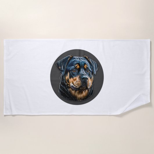 Zwarte rottweiler strandlaken (Voorkant)