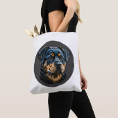 Zwarte rottweiler tote bag (Dichtbij)