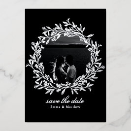 Zwarte Rouwrand Elegante Foto & QR Save the Date Folie Uitnodiging