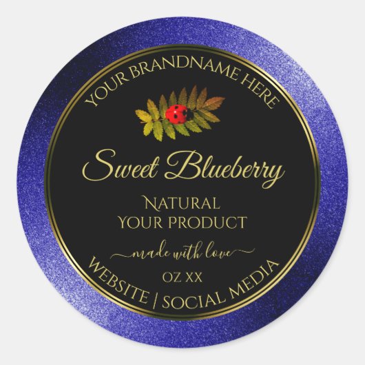 Zwarte Royal Blue Glitter Product Labels Ladybug (Voorkant)