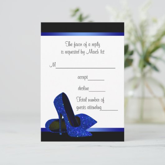 Zwarte Royal Blue High Heels Vrouwen Verjaardag RS RSVP Kaartje (Staand voorkant)