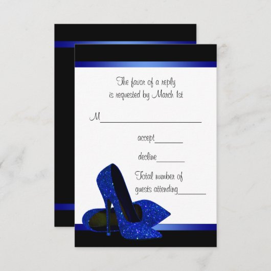 Zwarte Royal Blue High Heels Vrouwen Verjaardag RS RSVP Kaartje (Voorkant / Achterkant)