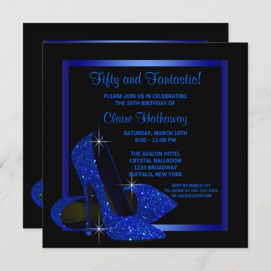 Zwarte Royal Blue High Heels Vrouwen Verjaardagsfe Kaart (Voorkant / Achterkant)