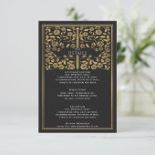 Zwarte Royal Medieval Sword Wedding Details Informatiekaartje (Staand voorkant)