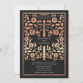 Zwarte Royal Middeleeuws Roos Gold Sword Wedding Kaart (Voorkant)