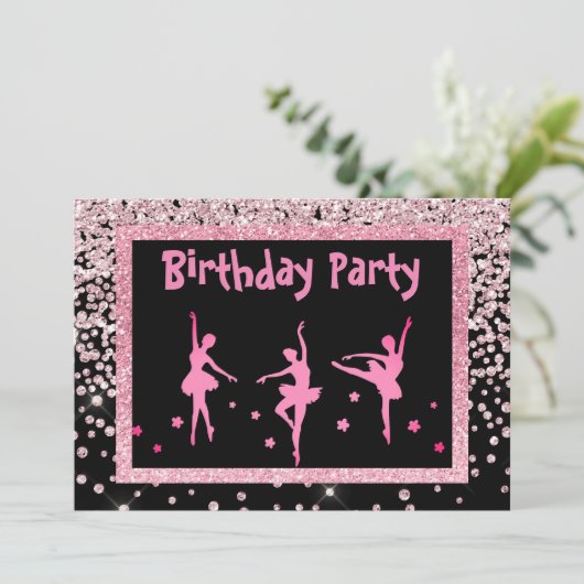 Zwarte roze ballerina Sparkle Childrens Birthday Kaart (Staand voorkant)