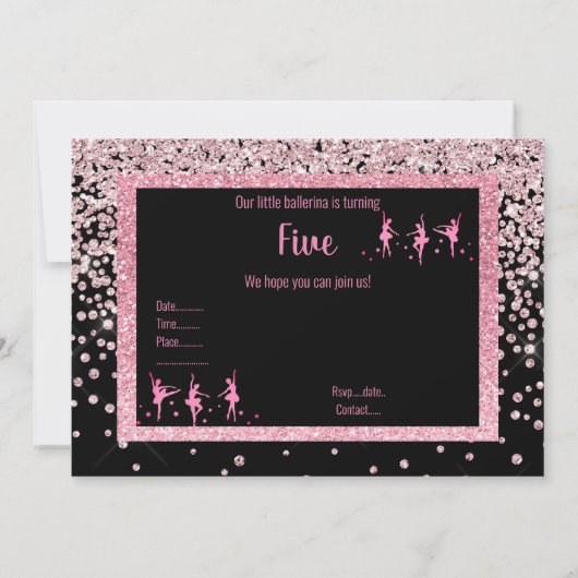 Zwarte roze ballerina Sparkle Childrens Birthday Kaart (Achterkant)