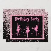 Zwarte roze ballerina Sparkle Childrens Birthday Kaart (Voorkant / Achterkant)