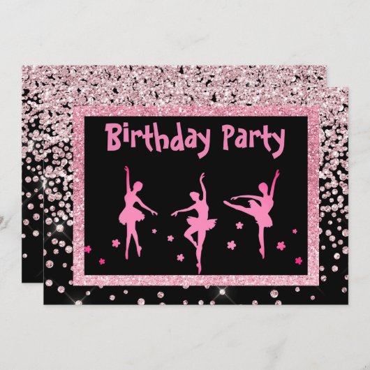 Zwarte roze ballerina Sparkle Childrens Birthday Kaart (Voorkant / Achterkant)