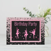 Zwarte roze ballerina Sparkle Childrens Birthday Kaart (Staand voorkant)