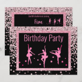 Zwarte roze ballerina Sparkle Childrens Birthday Kaart (Voorkant / Achterkant)
