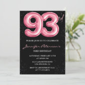 Zwarte Roze Ballon Glam 93e verjaardag Kaart (Staand voorkant)