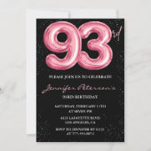 Zwarte Roze Ballon Glam 93ste verjaardag Kaart (Voorkant)