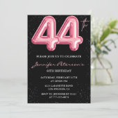 Zwarte Roze Ballon Glam Glitter 44e verjaardag Kaart (Staand voorkant)