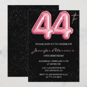 Zwarte Roze Ballon Glam Glitter 44e verjaardag Kaart (Voorkant / Achterkant)