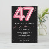 Zwarte Roze Ballon Glam Glitter 47e verjaardag Kaart (Staand voorkant)