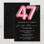Zwarte Roze Ballon Glam Glitter 47e verjaardag Kaart (Voorkant / Achterkant)