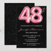 Zwarte Roze Ballon Glam Glitter 48e verjaardag Kaart (Voorkant / Achterkant)