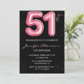 Zwarte Roze Ballon Glam Glitter 51ste verjaardag Kaart (Staand voorkant)