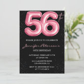 Zwarte Roze Ballon Glam Glitter 56e verjaardag Kaart (Staand voorkant)