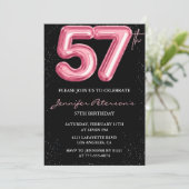 Zwarte Roze Ballon Glam Glitter 57e verjaardag Kaart (Staand voorkant)
