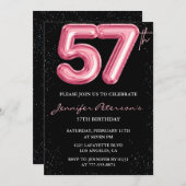 Zwarte Roze Ballon Glam Glitter 57e verjaardag Kaart (Voorkant / Achterkant)