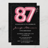 Zwarte Roze Ballon Glam Glitter 87e verjaardag Kaart (Voorkant / Achterkant)