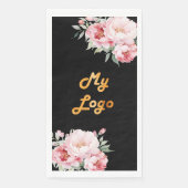 Zwarte roze bloemen business logo servet (Voorkant)