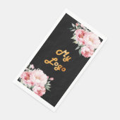 Zwarte roze bloemen business logo servet (Hoek)