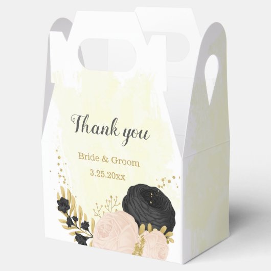 zwarte roze bloemen gouden botanische bruiloft bedankdoosjes (Geopend)