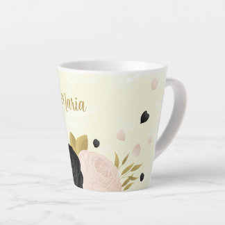 zwarte roze bloemen gouden botanische bruiloft latte mok