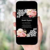 Zwarte roze bloemen kant elegante verjaardag kaart