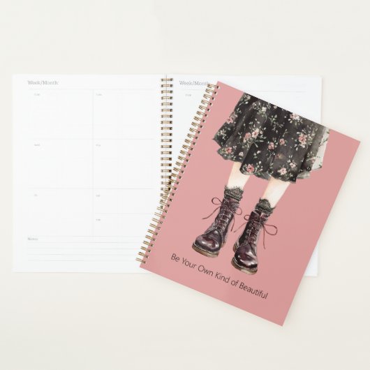 Zwarte Roze Bloemen Rok Laarzen Planner (Display)