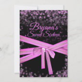 Zwarte & Roze Bow Glitter Lights Sweet 16 Verjaard Kaart (Voorkant)