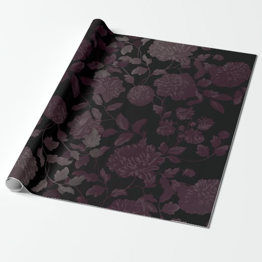 Zwarte Roze Bronze Modern  Floral Toile Cadeaupapier (Uitgerold)