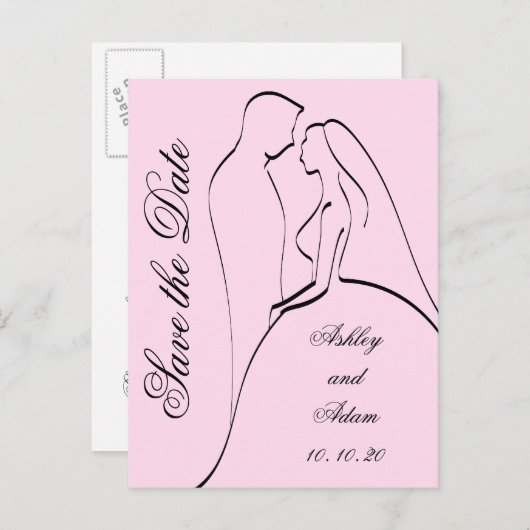 Zwarte Roze Bruid en Bruidegom Save the Dates Aankondigingskaart (Voorkant / Achterkant)