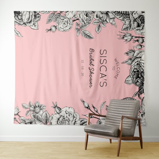 Zwarte Roze Bruiloft Feest Achtergrond Foto Wandkleed (In Situ (horizontaal))