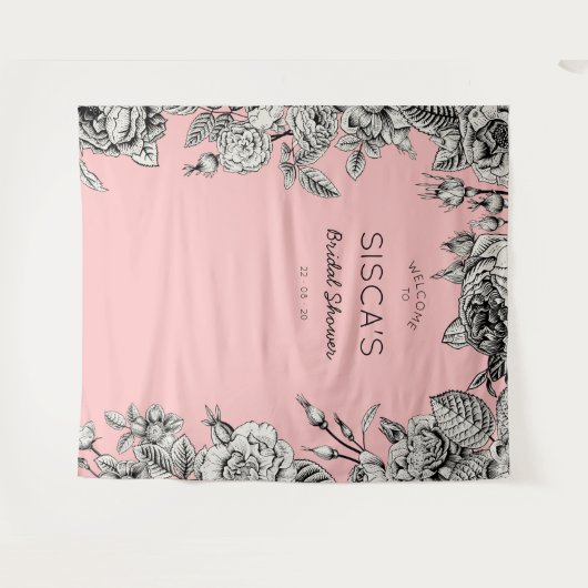 Zwarte Roze Bruiloft Feest Achtergrond Foto Wandkleed (Voorkant (horizontaal))