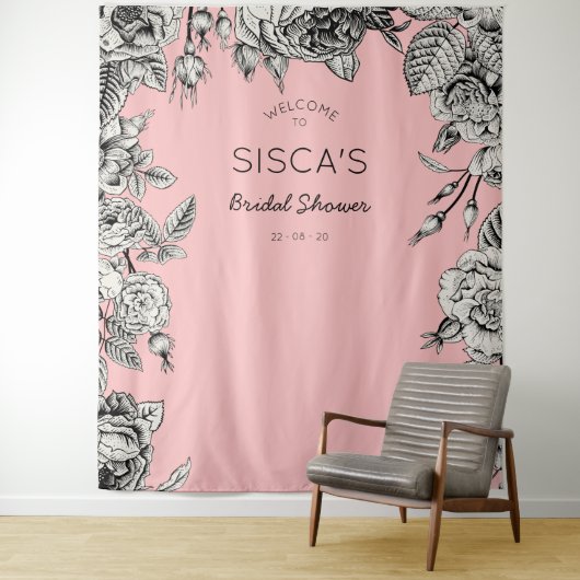 Zwarte Roze Bruiloft Feest Achtergrond Foto Wandkleed (In situ)