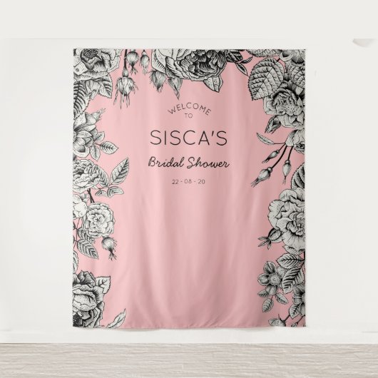 Zwarte Roze Bruiloft Feest Achtergrond Foto Wandkleed (Voorkant)