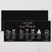 Zwarte roze bruiloft tijdlijn Welkomsttas Opmerkin (Voorkant / Achterkant)