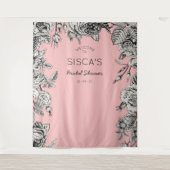 Zwarte Roze Bruiloftsshower Achtergrond Foto met V Wandkleed (Voorkant)