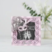 Zwarte Roze Champagne Masquerade Feest Kaart (Staand voorkant)