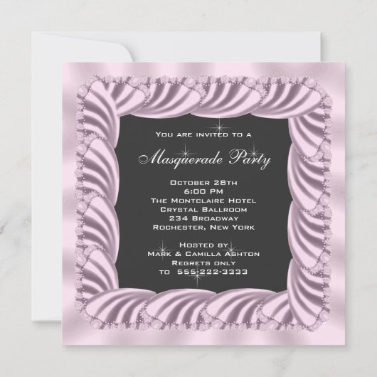 Zwarte Roze Champagne Masquerade Party Kaart (Achterkant)