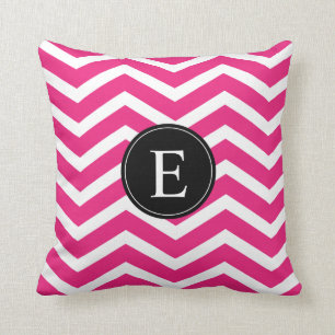 Zwarte roze Chevron Monogram Kussen