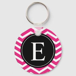 Zwarte roze Chevron Monogram Sleutelhanger