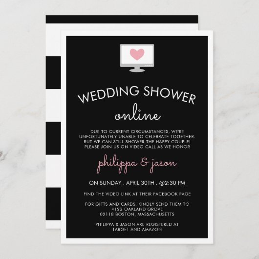 Zwarte Roze Computer Virtuele Trouwdouche Kaart (Voorkant / Achterkant)