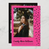 Zwarte Roze Confetti Afstuderen Aankondiging (Voorkant / Achterkant)